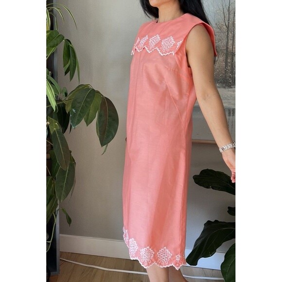 vintage 60s orange white embroidered sailor collar sheer mod midi dress medium - Picture 7 of 8